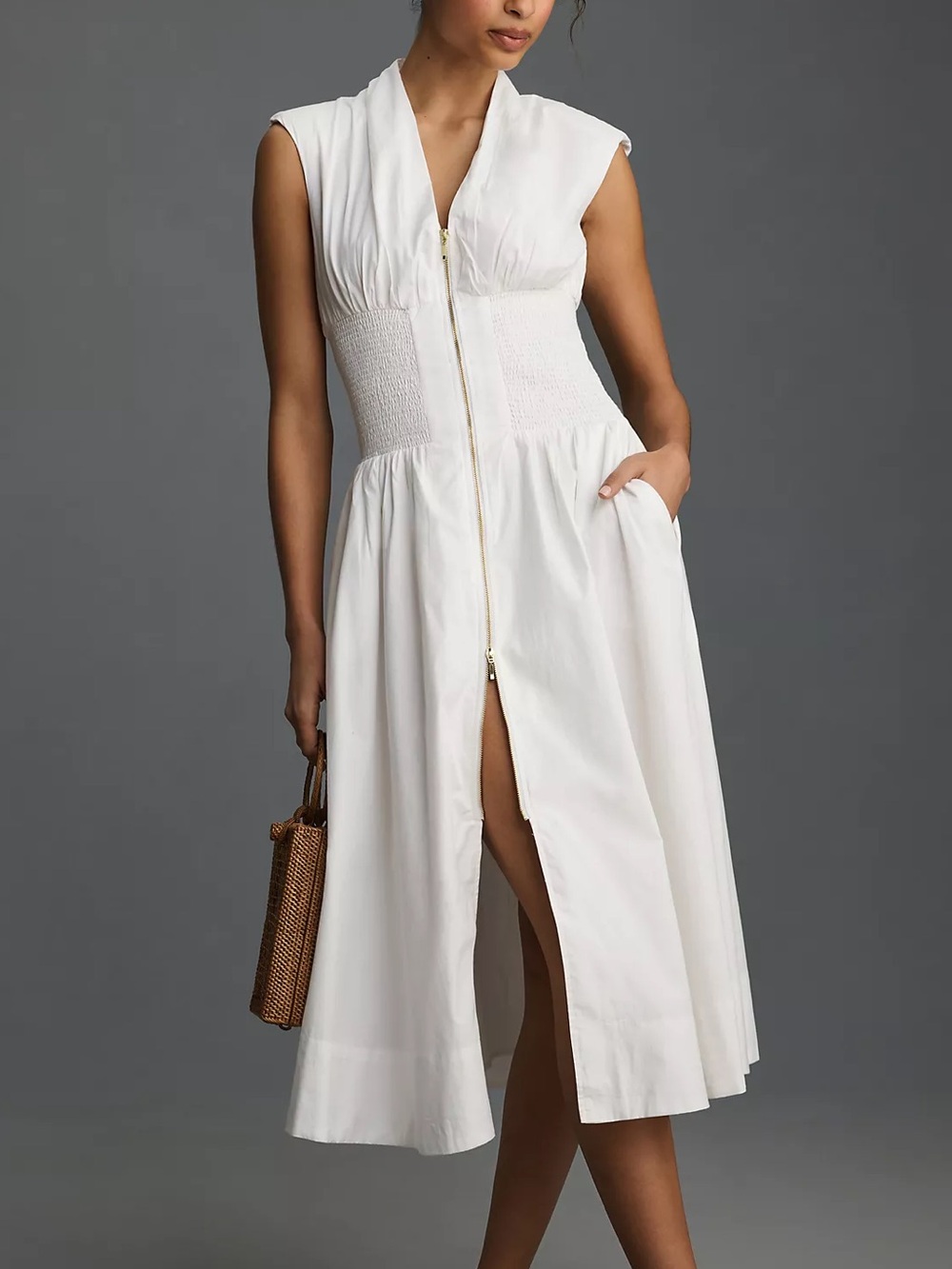 Anthropolgie Tommie Zip-Front Midi Dress in White